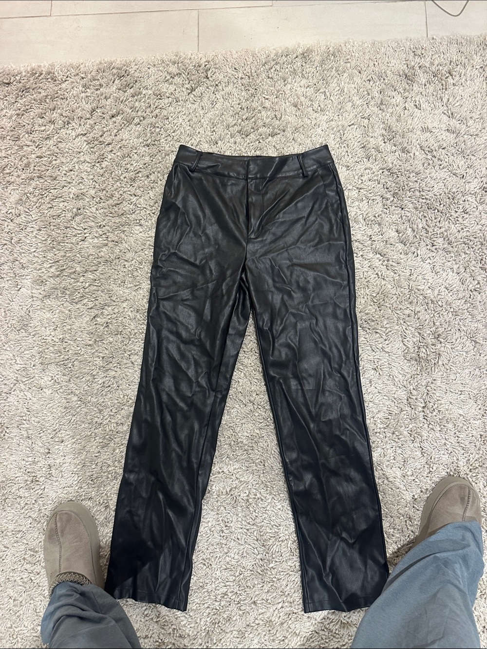 Meshki Black Faux Leather Straight Leg Jeans